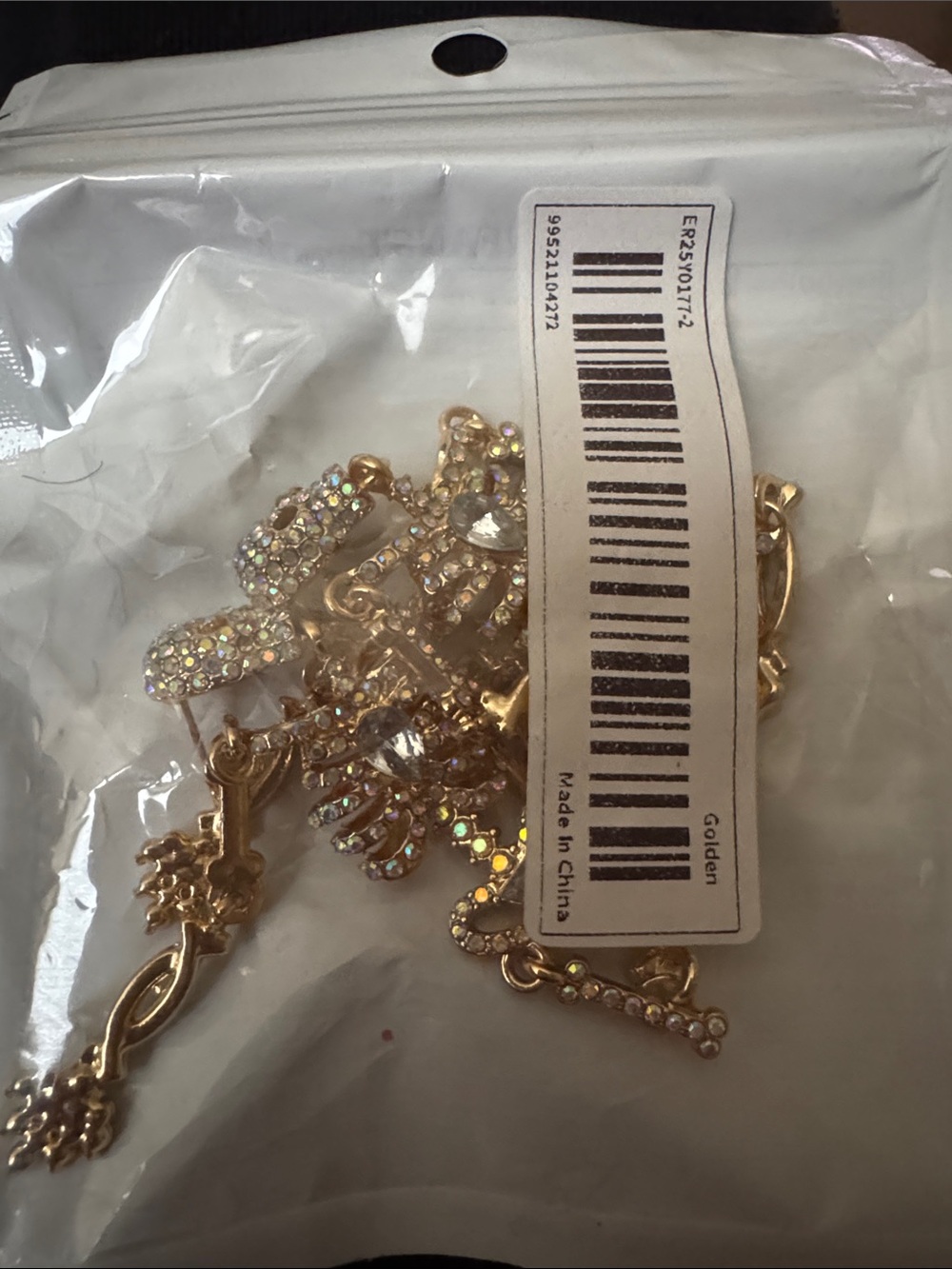 NWT Gold-Tone Crystal Skeleton Drop Earrings, Halloween Earrings - Picture 5 of 5